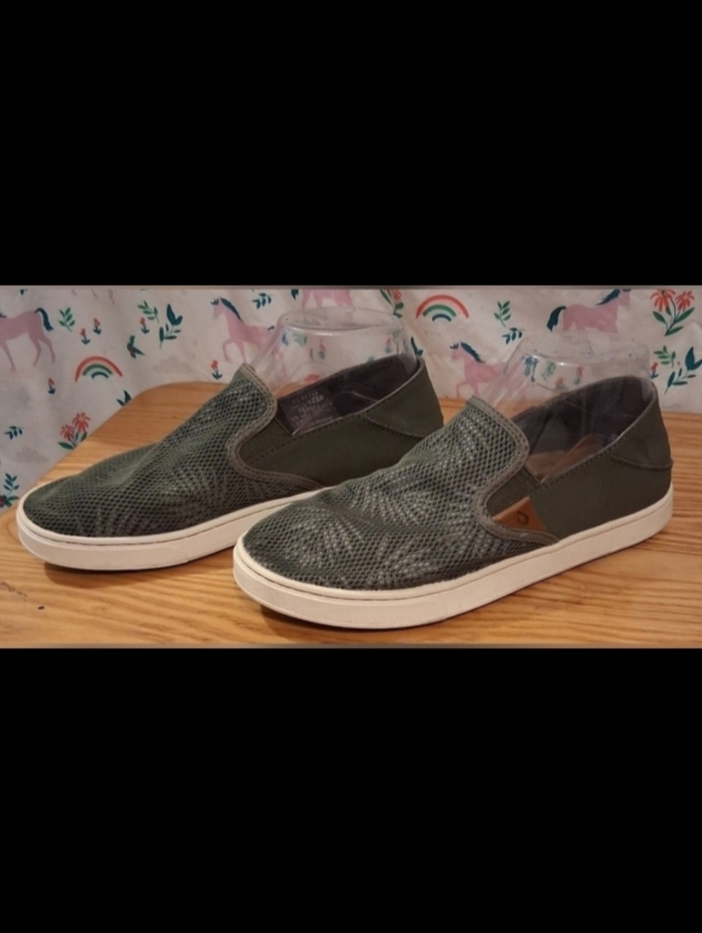 EUC OluKai Pehuea Forest Green Fern Plant Casual Slip-On Sneaker Shoe SZ 7.5